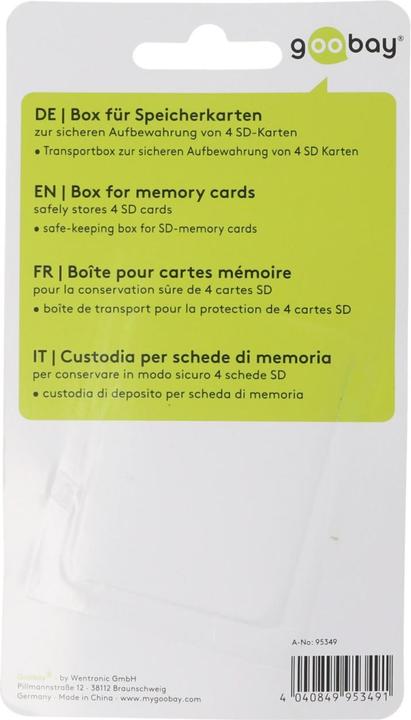 Image du produit AccuCell Boîte de rangement pour jusqu'à 4x cartes mémoire SD (Couvercle de carte mémoire)
