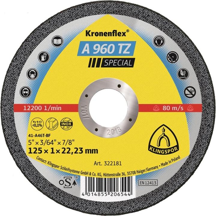 Actual product image Klingspor Cutting disc A 960 TZ Special D125x1mm straight INOX bore 22.23 mm