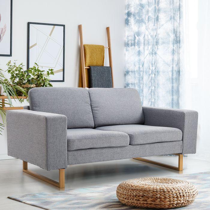 Produktbild Swisshandel24 2-Sitzer Sofa Ecksofa Polstersofa Stoffsofa Sitzmöbel Holz hellgrau (2-Sitzer)