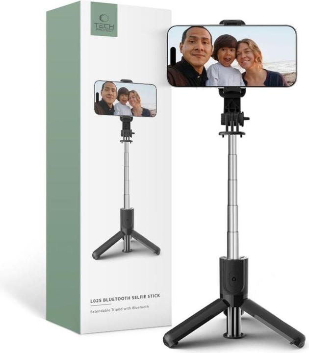 Image du produit Tech-Protect L02S Bâton de selfie Bluetooth avec trépied jusqu'à 72 cm - noir