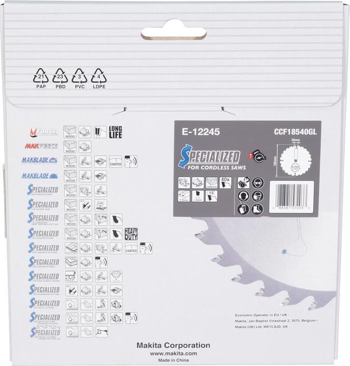 Image du produit Makita Lame de scie 185x1,5x30, 40Z EFFICUT