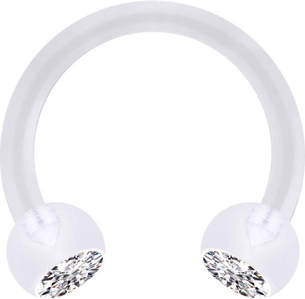 Star Piercing Micro Circular Barbell transparent mit zwei Kugeln Kristall silber (ohne Messing, Bioflex)