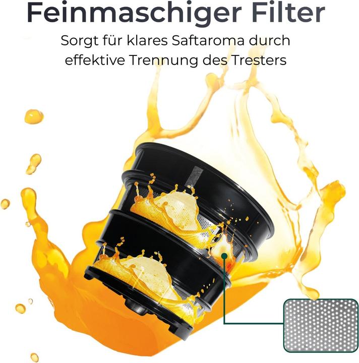 Produktbild KLAMER Slow Juicer Gemüse und Obst, Entsafter mit Rückwärtsgang, elektrische Fruchtpresse