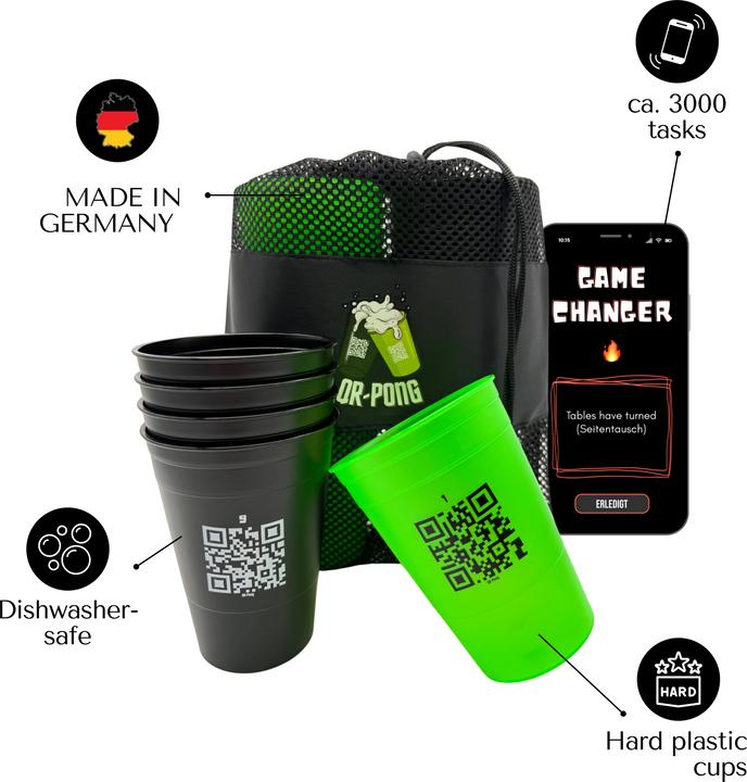 QR-Pong Set Grün - Beer Pong Becher