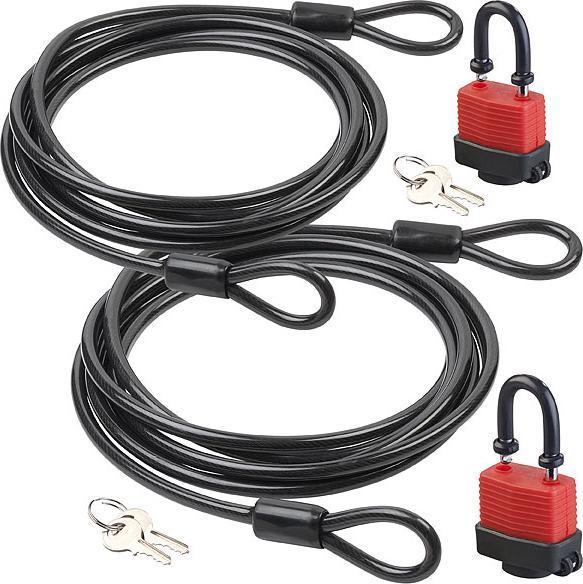 AGT 2er Pack Wetterfestes Profi-Stahlseil mit Vorhängeschloss, 5 m, Ø 1 cm (500 cm)
