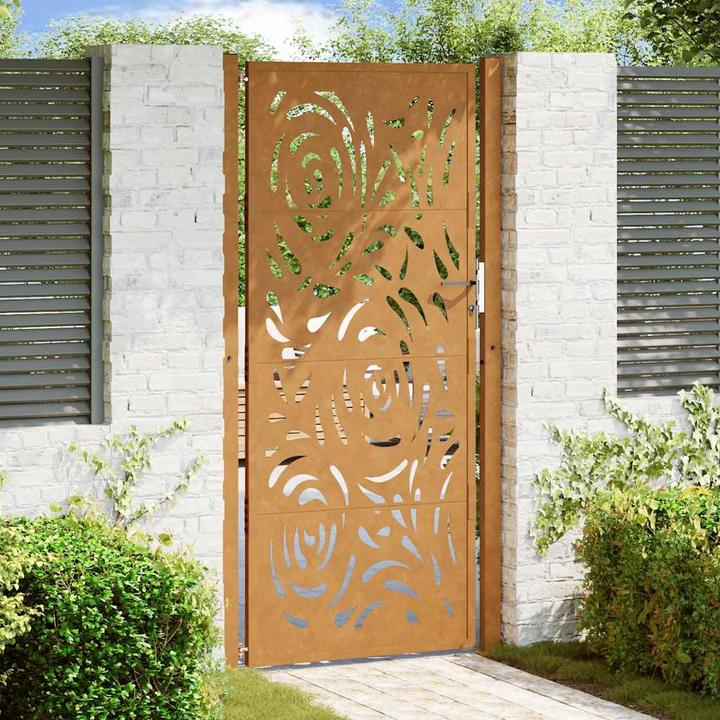 Actual product image VidaXL Garden gate 105x205 cm Weatherproof steel flame design fence gate