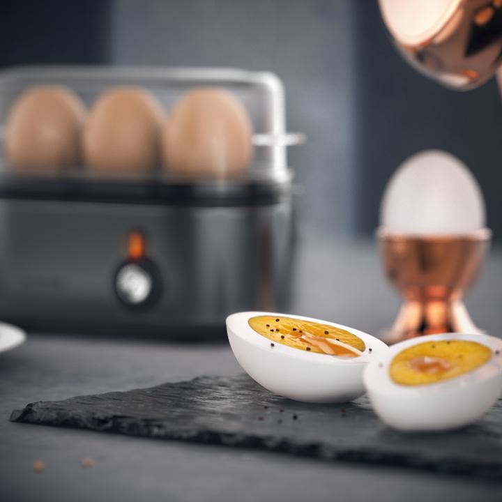 Actual product image Arendo Breakfast set, 2-slice long slot toaster with bread roll top & egg boiler for 3 eggs, grey