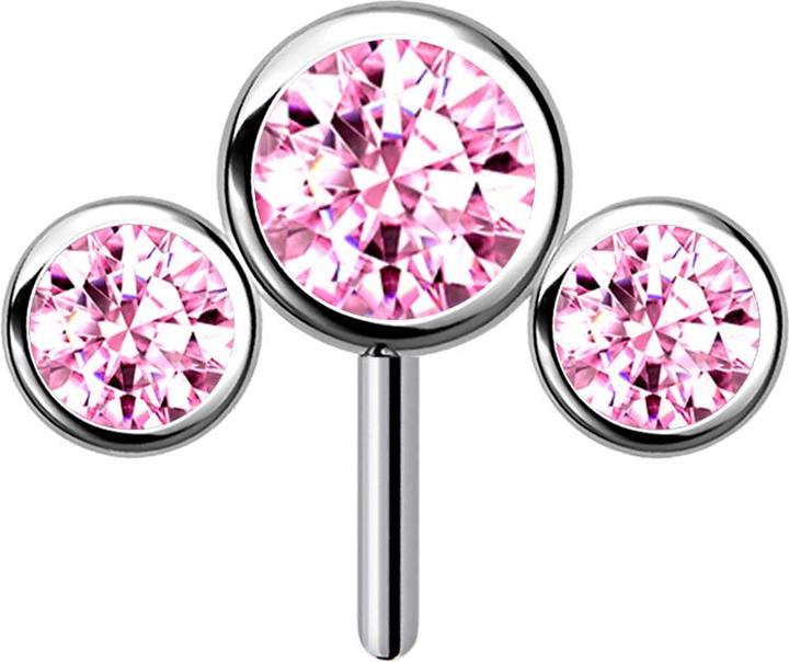 Actual product image Star Piercing Threadless silver front three crystals pink (without brass, Titanium G23)