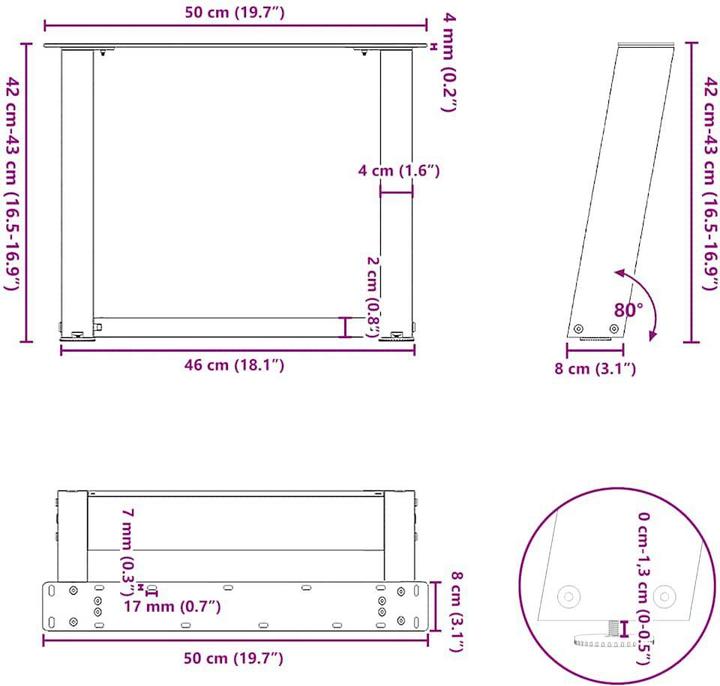 Image du produit VidaXL Pieds de table basse en U 2 pcs. noir 50x(42-43) cm acier Pied de table