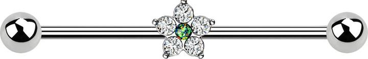 Immagine prodotto Star Piercing Barbell silber Kristallblume silber Opal grün (Acciaio chirurgico 316L, Ottone)