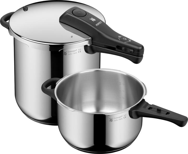WMF Pressure Cooker Set 2pcs 8,5+3l Large Cooking Signal Perfect Induction Stainless Steel (22 cm, Pan set + pot set, Stainless steel)