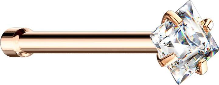 Produktbild Star Piercing Nasenstecker gerade rosegold quadratischer Kristall silber gefasst (Chirurgenstahl 316L)