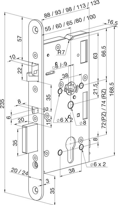 Produktbild Assa Abloy Elektro- Sicherheitsschloss EL 520, DM 65, Stulp 20x235 mm, Edelstahl-Effekt