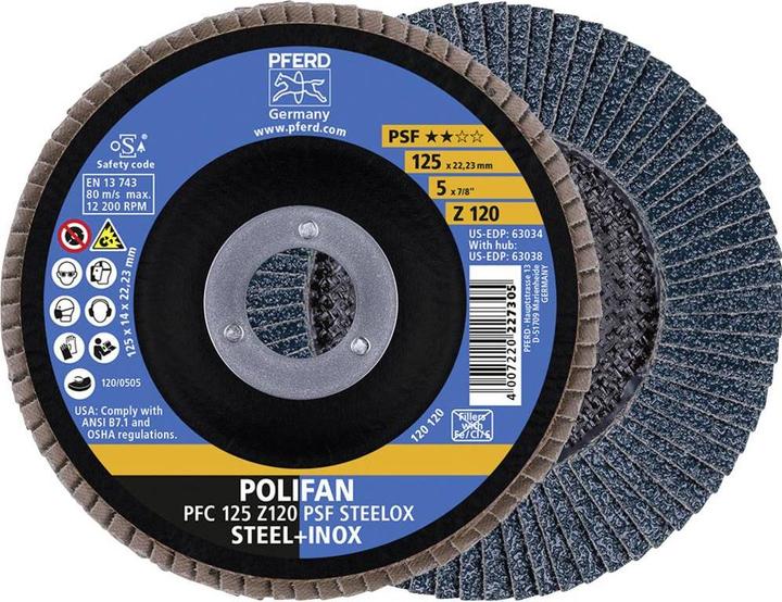 Actual product image Pferd POLIFAN flap disc sal line PSF 125 mm zirconia alumina Z grit size 120 for /stainless steel diameter (120)