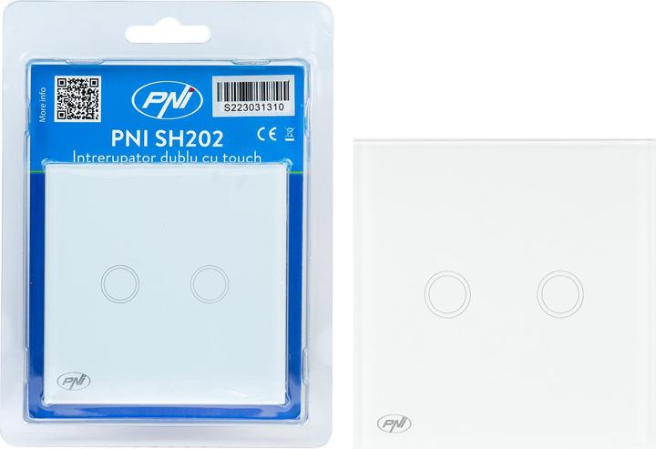PNI SH202 Glass double touch switch, white with LED display