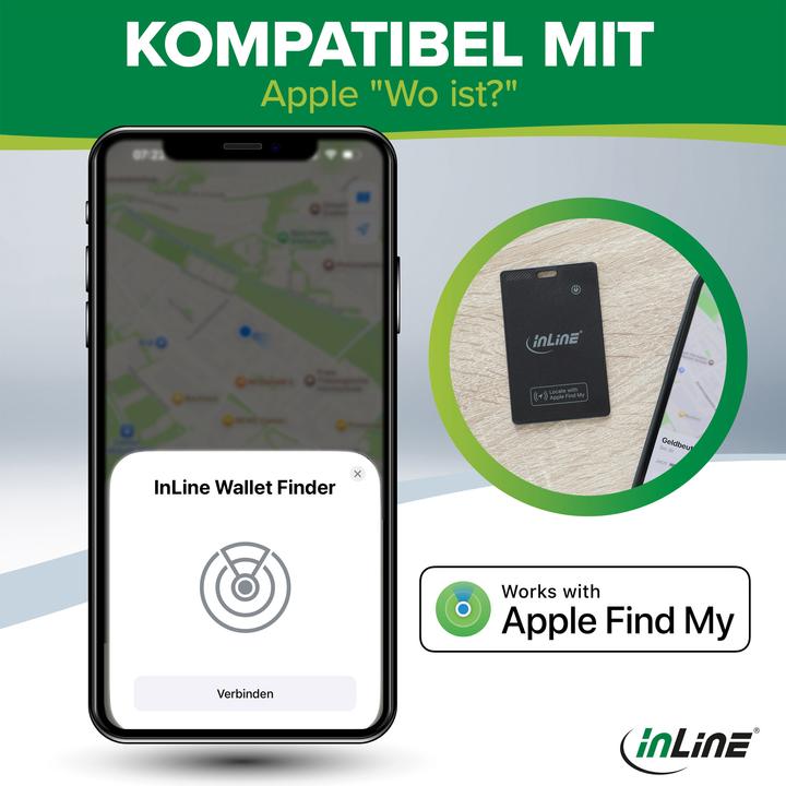 Produktbild InLine ® Wallet Finder, smarte Karte für die Geldbörse, Qi-Aufladung, 100mAh, IPX5 (iOS, iPadOS)