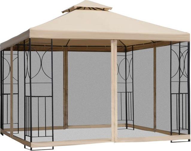 Swisshandel24 Garden pavilion Pavilion weatherproof with 4 shelves Metal + polyester Beige 3 x 3 m (298 cm, 298 cm)