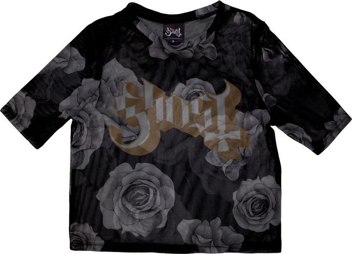 Ghost Logo & Roses Netzgewebe Crop Top (Girlie) (XXS)