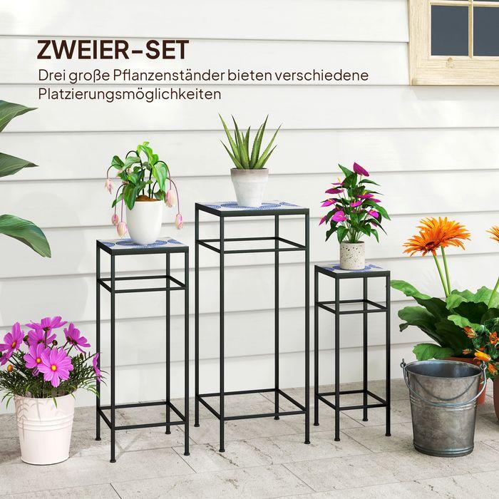 Image du produit Swisshandel24 3er-Set Pflanzenständer, 71 cm hoch, Pflanzenregal aus Metall, Blau+Weiss