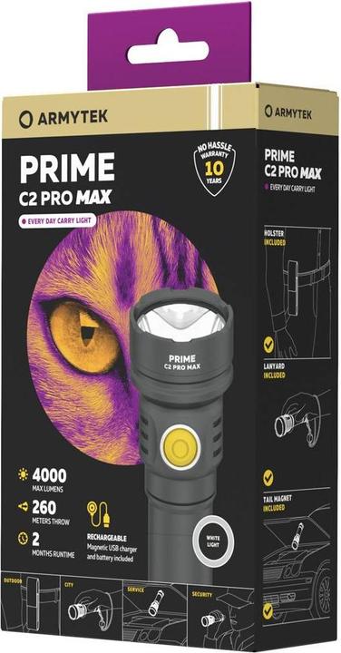 Image du produit ArmyTek Prime C2 Pro Max White Lampe de poche LED avec dragonne, avec étui Alimentée par batterie 4000lm (13.30 cm, 4000 lm)