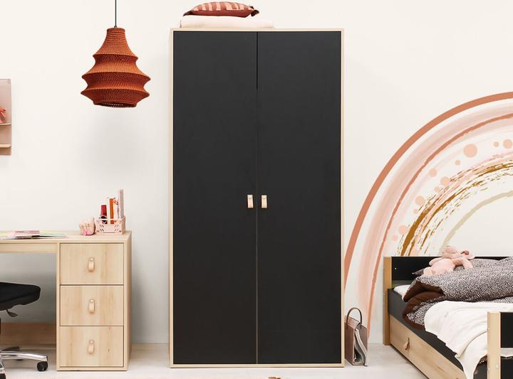 Image du produit Bopita Armoire 2 portes Lucas noir mat/naturel (105 cm)