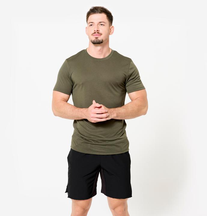 Domyos Men's Slim-Fit Breathable Cross Training T-Shirt - Khaki