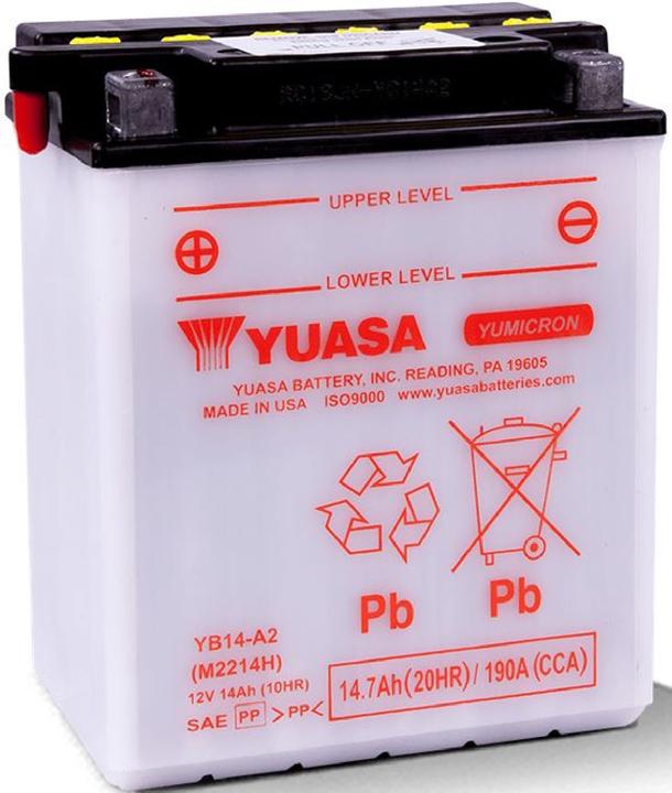 Immagine prodotto Yuasa Motorradbatterie YB14-A2 12 V 14 Ah Passend für Modell Motorräder, Motorroller, Quads, Jets... (12 V, 14.70 Ah, 175 A)