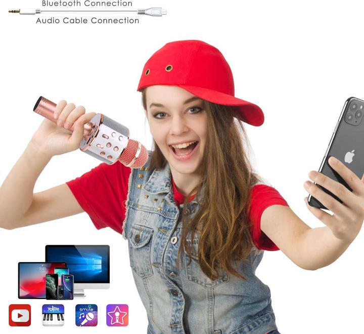 Produktbild Esmée Karaoke-Mikrofon mit Bluetooth, AUX & Lautsprecher – Roségold (iOS/Android)