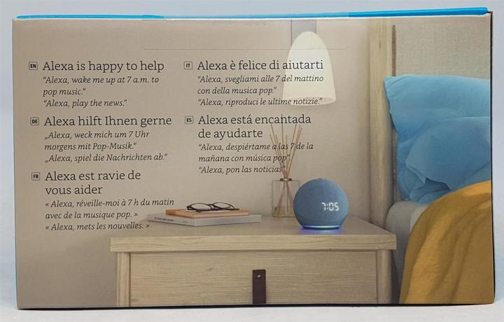 Actual product image Amazon Echo Dot (4th gen.) with clock (Amazon Alexa)