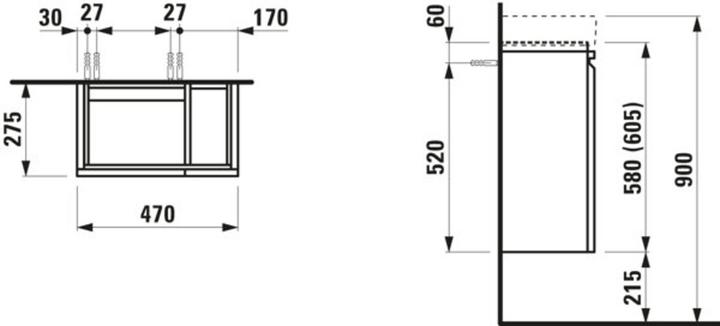 Actual product image Laufen Pro S furniture 48x28 cm - left-hinged, bathroom cabinet for PRO S washbasin 626925100 (31 x 52 x 65.5 cm)