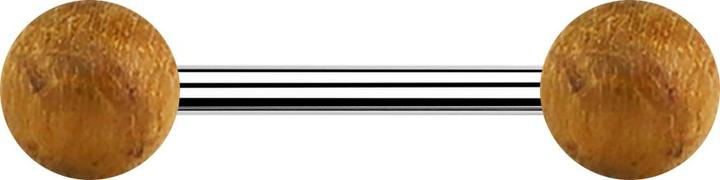 Produktbild Star Piercing Barbell silber mit zwei Kugeln aus Teakholz (ohne Messing, Chirurgenstahl 316L)