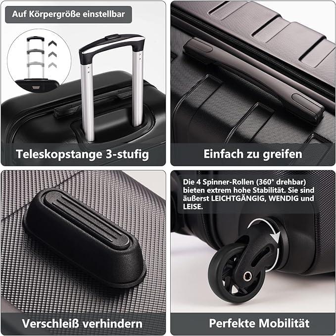 Produktbild Coolife 2-teiliges Hartschalenkoffer-Set mit TSA-Schloss (60 l, Handgepäck (bis 50l), M (50 - 90l))