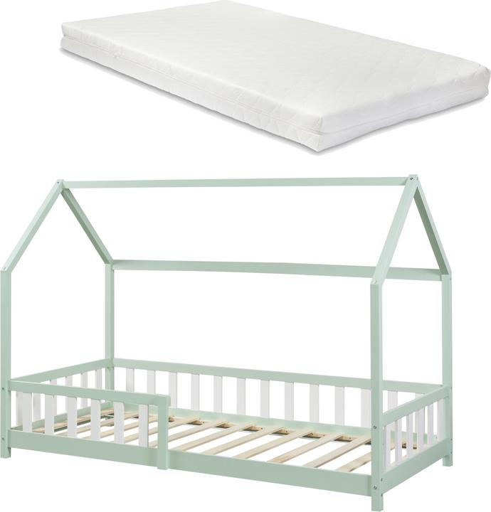 Immagine prodotto En.Casa Letto Hesel con materasso e protezione anticaduta 90x200cm Verde menta (90 x 200 cm)