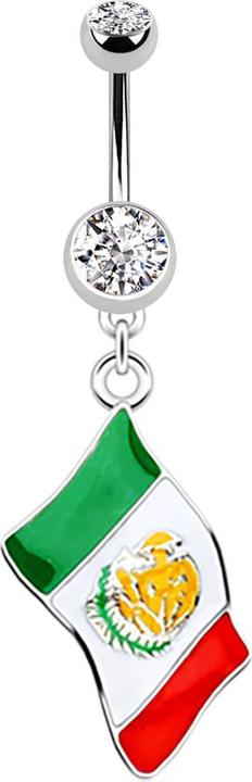 Produktbild Star Piercing Banane silber mit Anhänger Flagge Mexiko (ohne Messing, Chirurgenstahl 316L)