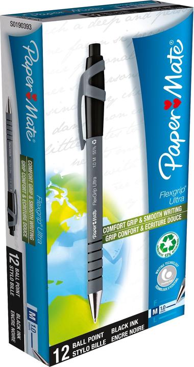 Produktbild Paper Mate Flexgrip Ultra Clip-on-Einziehkugelschreiber Medium 12 Stücke (Schwarz, Grau, 12 x)