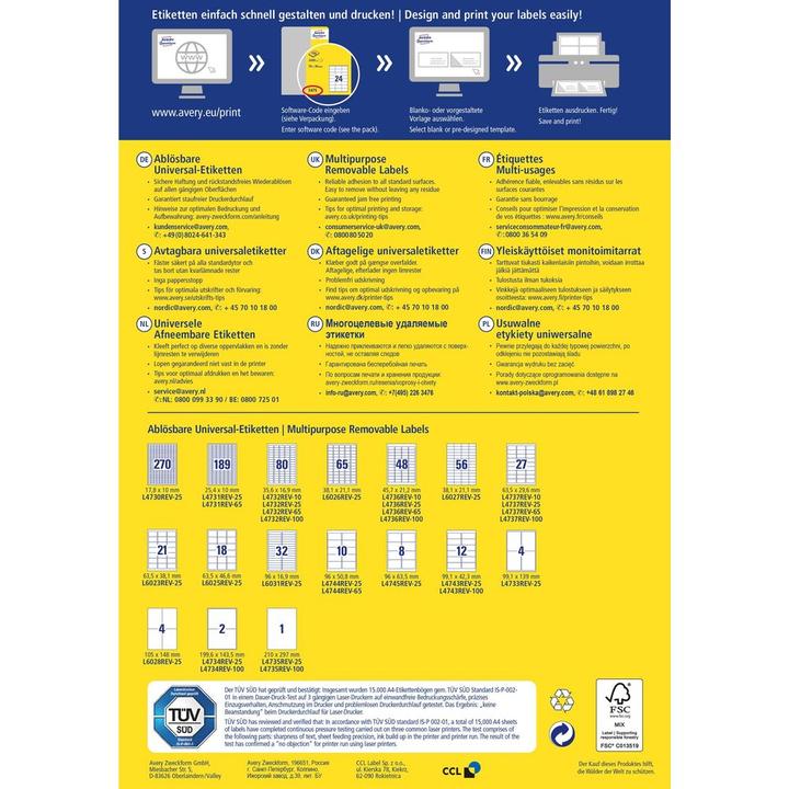 Actual product image Avery Universal labels