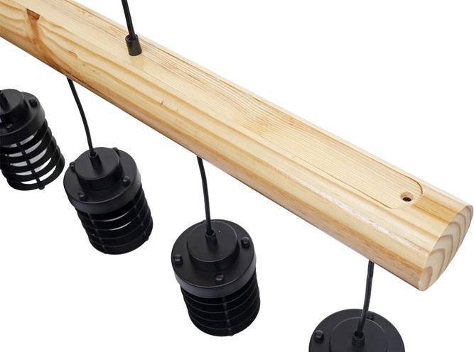 Image du produit Swisshandel24 Lampe à Suspendre, Industriel Vintage Bois Métal Noir - 5 Abat-jour Cage (E27)