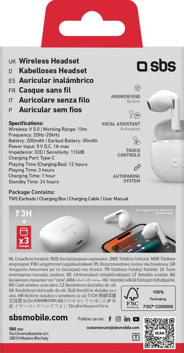 Image du produit SBS Ecouteurs semi-intra-auriculaires TWS (12 h, Sans fil)