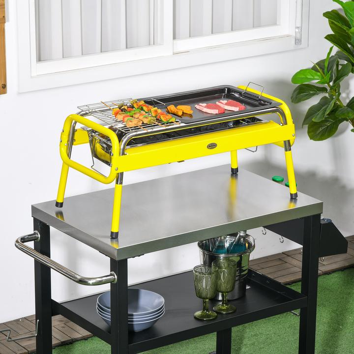 Image du produit Outsunny Gril à charbon de bois avec pieds réglables, 2 grilles, une plaque à griller et un sac de transport