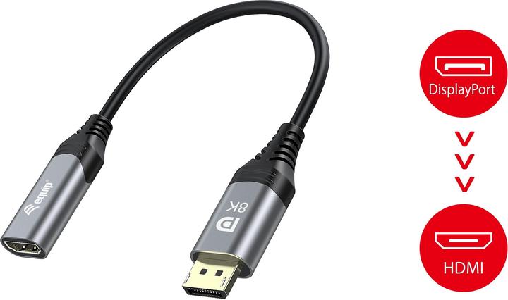 Immagine prodotto equip Adattatore Displayport->HDMI 1.4 St/Bu 8K/60Hz grigio (HDMI, 1 cm)