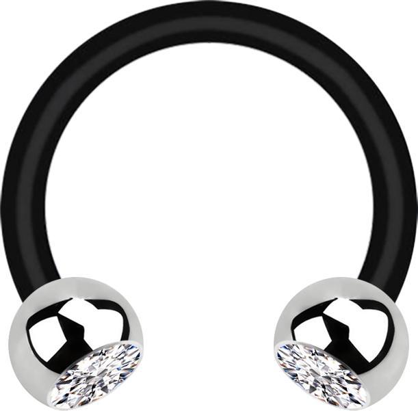 Produktbild Star Piercing Micro Circular Barbell schwarz mit zwei Kugeln silber Kristall silber (Chirurgenstahl 316L, Bioflex, ohne Messing)