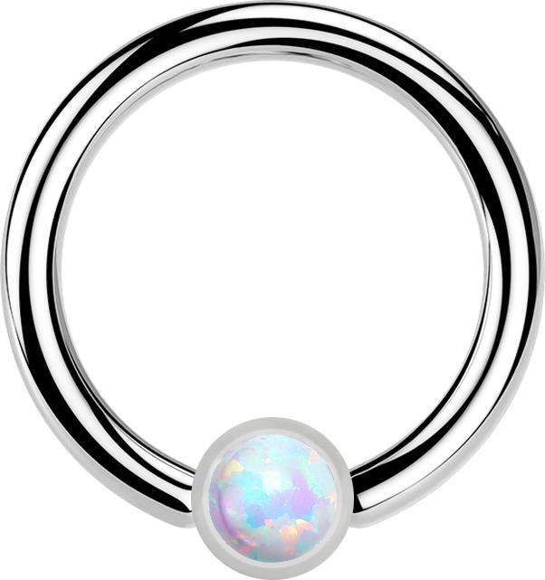 Produktbild Star Piercing Micro Closure Ring silber Zylinder Opal weiss (Chirurgenstahl 316L, ohne Messing)