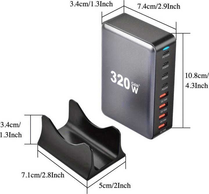 Actual product image PhoneLook Schnellladegerät 320W Hub GaN III USB-C 8 Ports für PC/Tablet/Smartphone mit CH/EU Stecker (320 W)