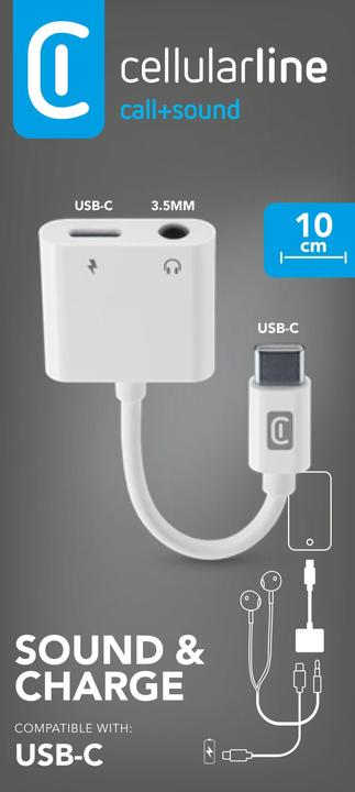 Actual product image Cellularline Sound & Charge Type-C/ 3.5mm Adapter White (USB Type C, 3.5mm jack, USB Type C)