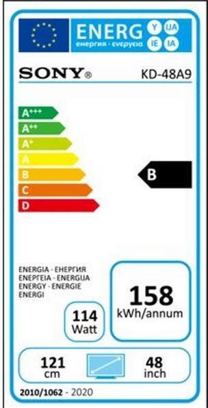 Label énergétique Sony OLED KD48A9 (48", OLED, 4K, 2020)