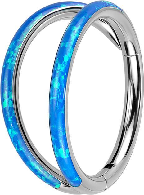 Star Piercing Micro Segmentring klappbar silber zwei Ringe mit Opal blau (ohne Messing, Titan G23)