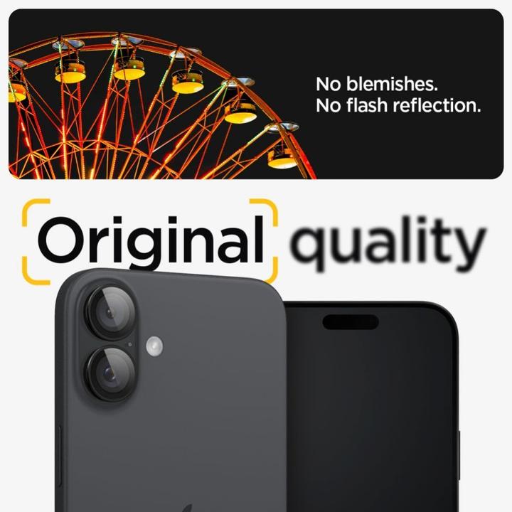 Actual product image Spigen Tempered Glass for Glass tR EZ Fit Optik Pro for iPhone 16 Plus Camera (2 pcs.) - Black (2 Piece, Apple iPhone 16 Plus)