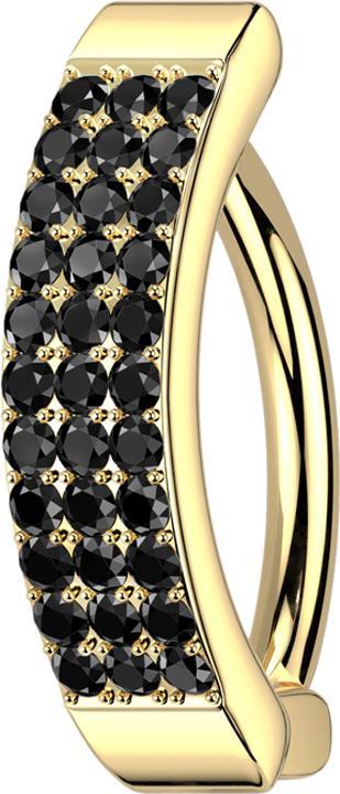 Actual product image Star Piercing Banana hinged gold-plated shield three rows of black crystals (Brass, Surgical steel 316L)