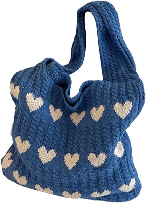 Actual product image Only-Bags.Store Minimalist love pattern hobo bag, knitted storage shopping bag, lightweight holiday bag