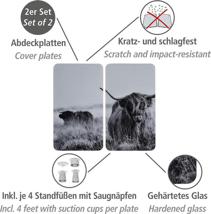 Image du produit Wenko Plaques de cuisson Highland Cattle noir 2 pcs.
